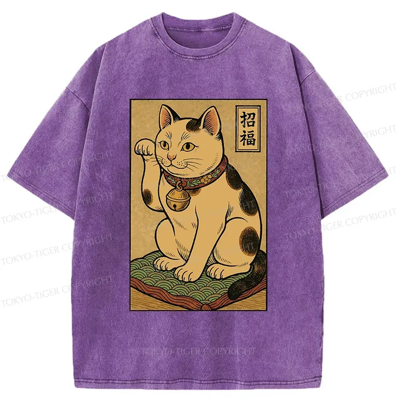 Tokyo-Tiger Retro Lucky Cat Washed T-Shirt