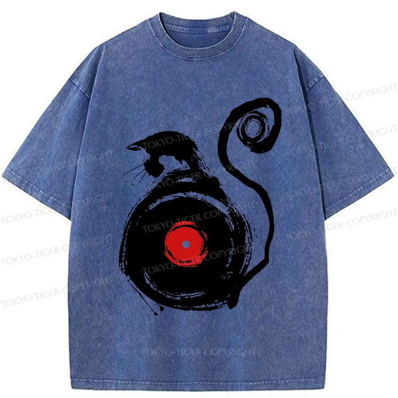 Tokyo-Tiger Vinyl Cat Silhouette Washed T-Shirt