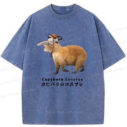 Tokyo-Tiger Capybara Cosplay Washed T-Shirt