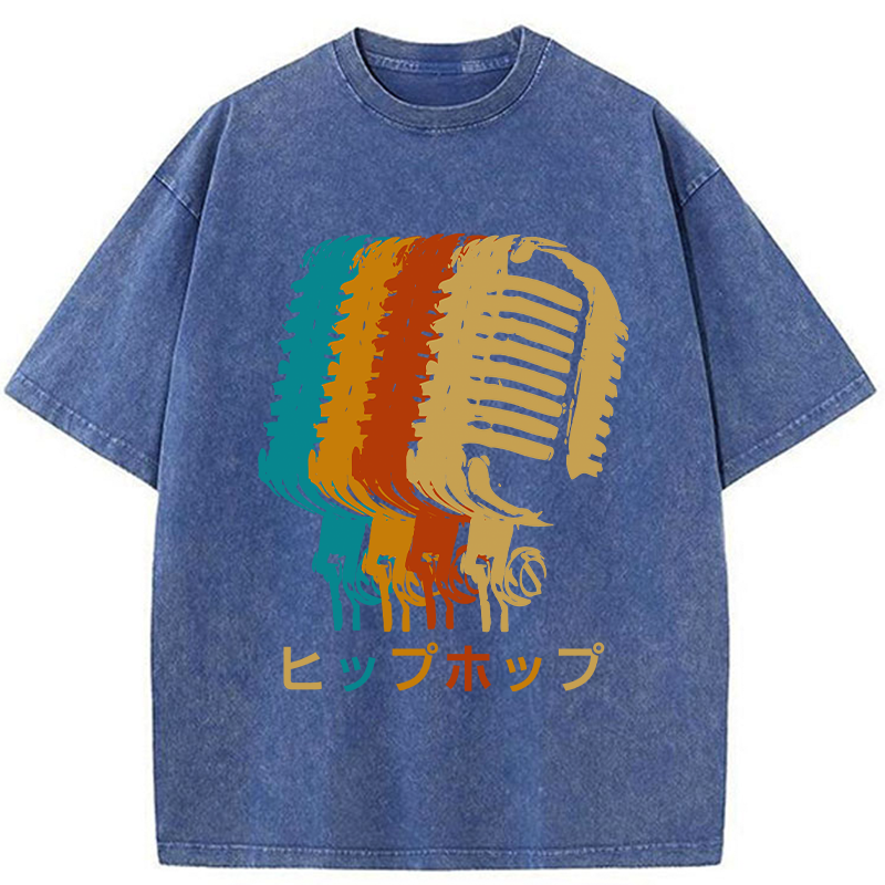 Tokyo-Tiger Vintage Hip-hop Mic Washed T-Shirt