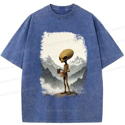 Tokyo-Tiger Alien With Beer Funny Washed T-Shirt