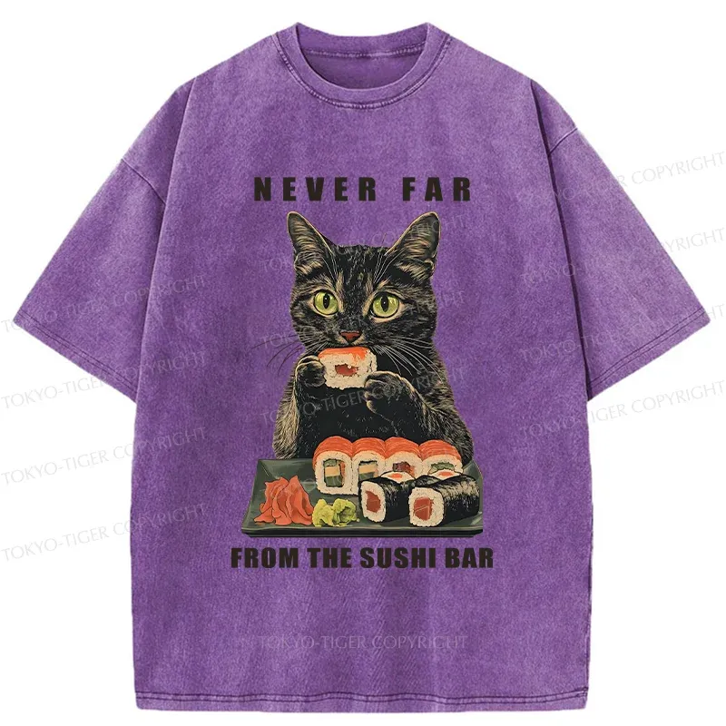 Tokyo-Tiger Cat Eating Sushi Vintage Washed T-Shirt