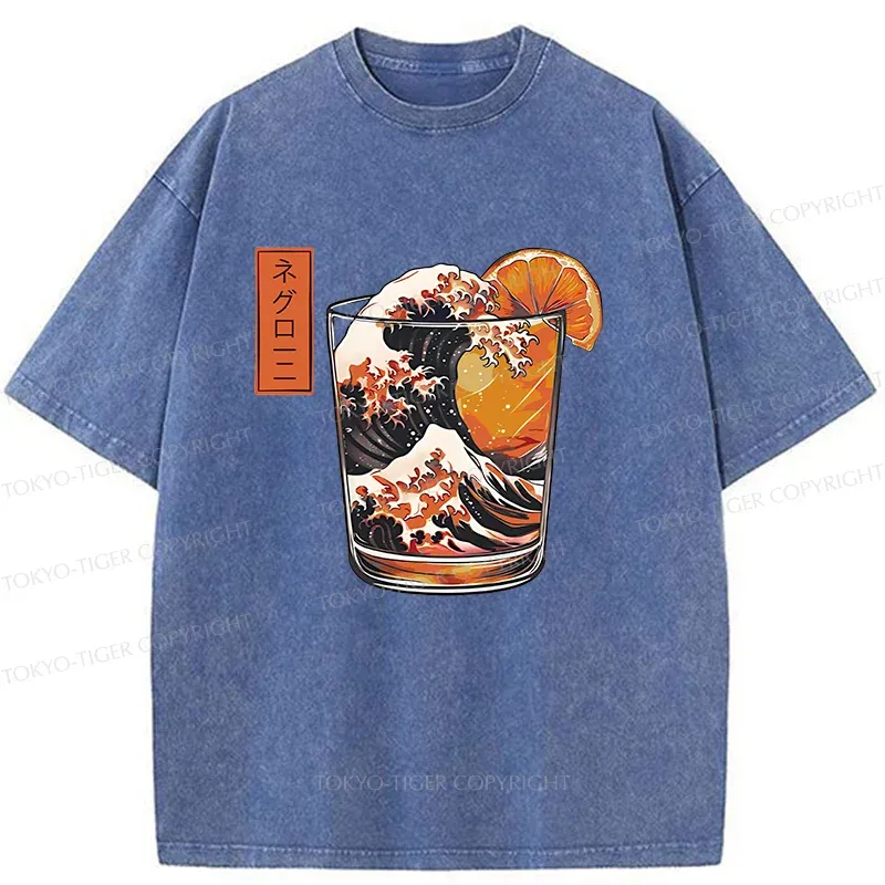 Tokyo-Tiger Ukiyoe Wine Cup Washed T-Shirt