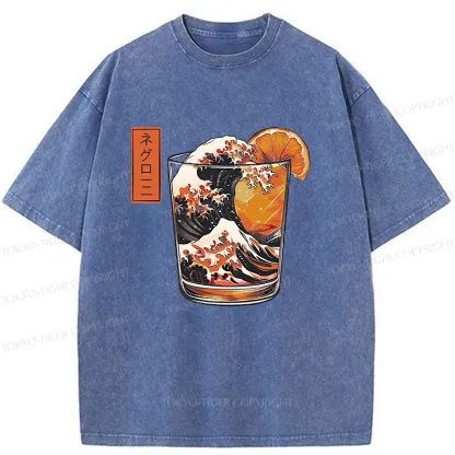 Tokyo-Tiger Ukiyoe Wine Cup Washed T-Shirt