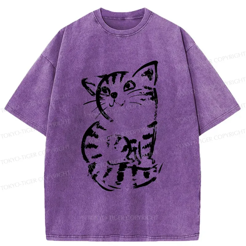 Tokyo-Tiger Retro Japanese Cat Washed T-Shirt