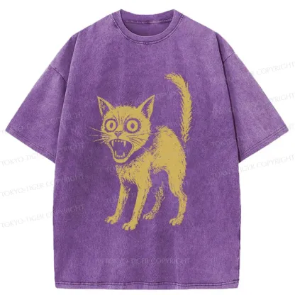 Tokyo-Tiger Frightened Cat Washed T-Shirt