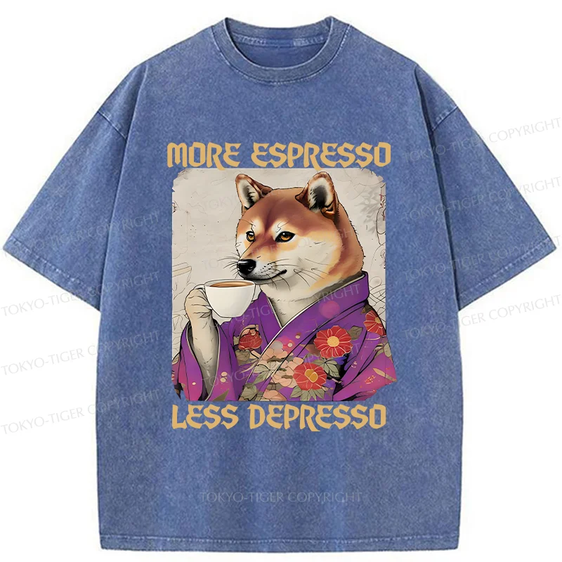 Tokyo-Tiger Shiba Inu Drinking Coffee Washed T-Shirt