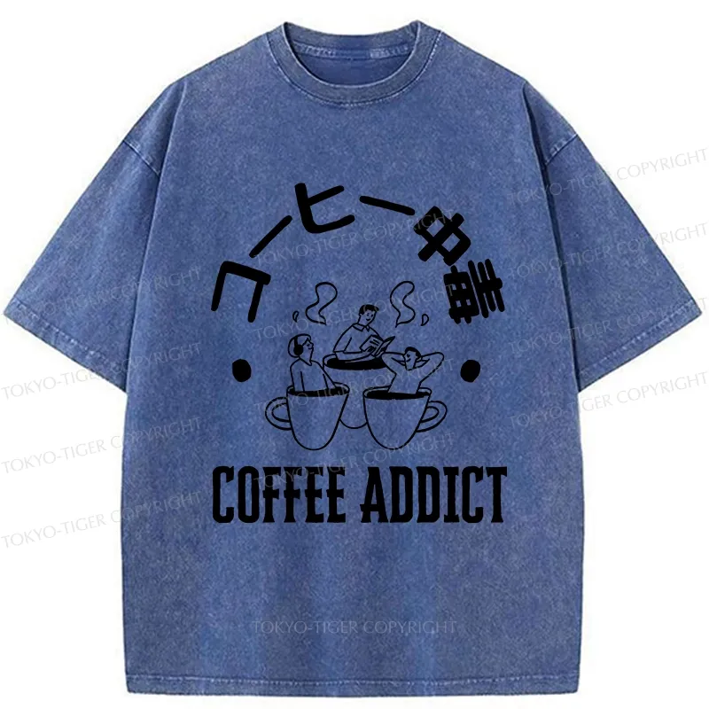 Tokyo-Tiger Funny Addiction To Coffee Washed T-Shirt