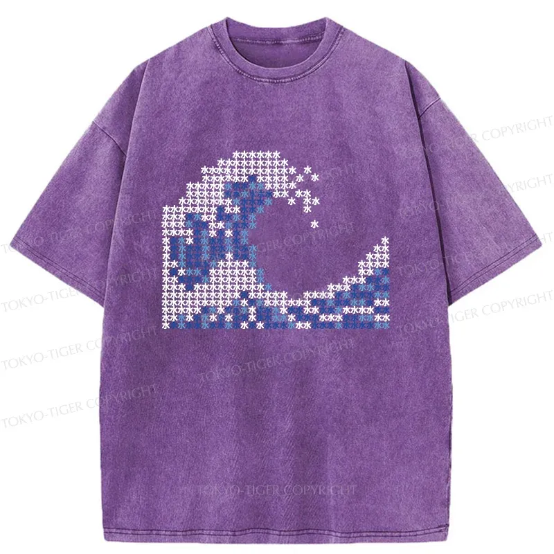 Tokyo-Tiger Ukiyo-e Waves Kanji Washed T-Shirt