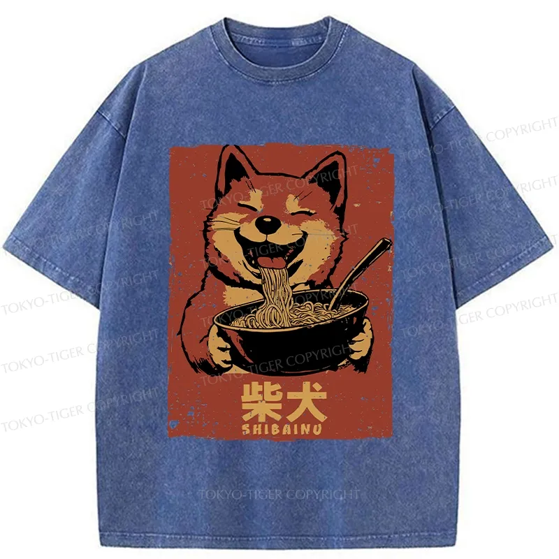 Tokyo-Tiger Ramen Lover Shiba Inu Washed T-Shirt