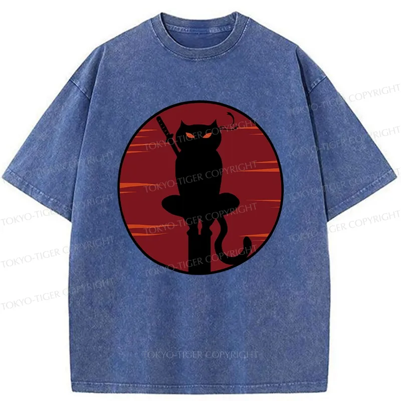 Tokyo-Tiger Japanese Ninja Black Cat Washed T-Shirt