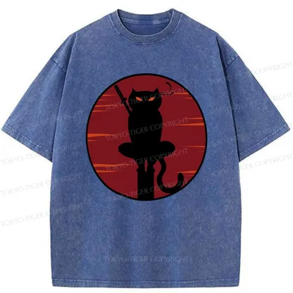 Tokyo-Tiger Japanese Ninja Black Cat Washed T-Shirt