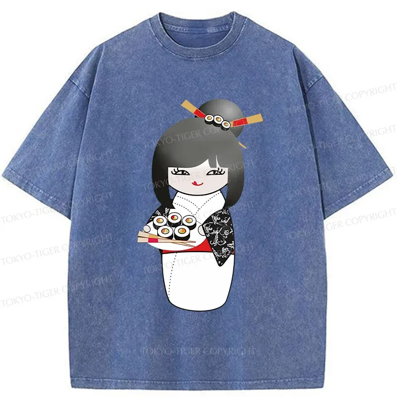 Tokyo-Tiger Kokeshi Makes Sushi Washed T-Shirt