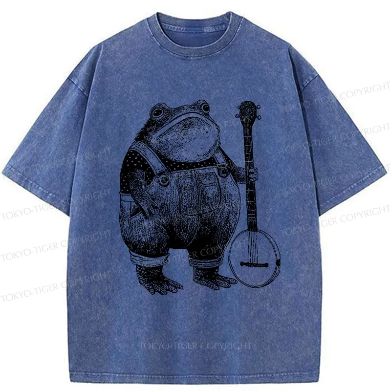 Tokyo-Tiger Vintage Frog Playing Banjo Washed T-Shirt