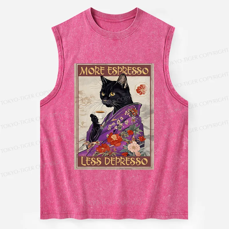 Tokyo-Tiger Japanese Cat Drinking Coffee Washed Tank