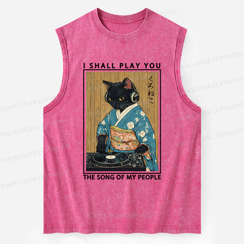 Tokyo-Tiger Funny Playing Music Black Cat Washed Tank