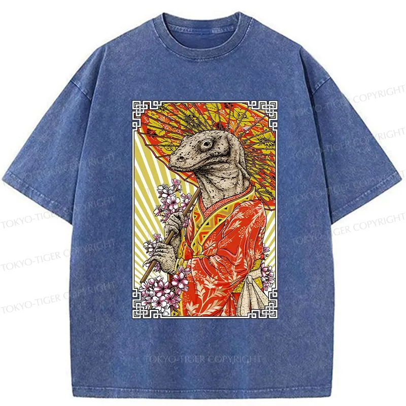 Tokyo-Tiger Elegant Lizard Holding An Umbrella Washed T-Shirt