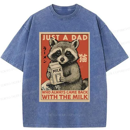 Tokyo-Tiger Cute Raccoon Holding Milk Washed T-Shirt