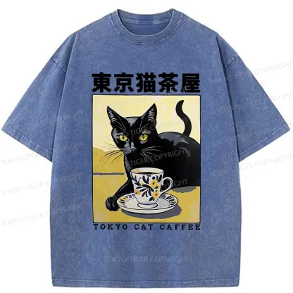 Tokyo-Tiger Japanese Cat Cafe Washed T-Shirt