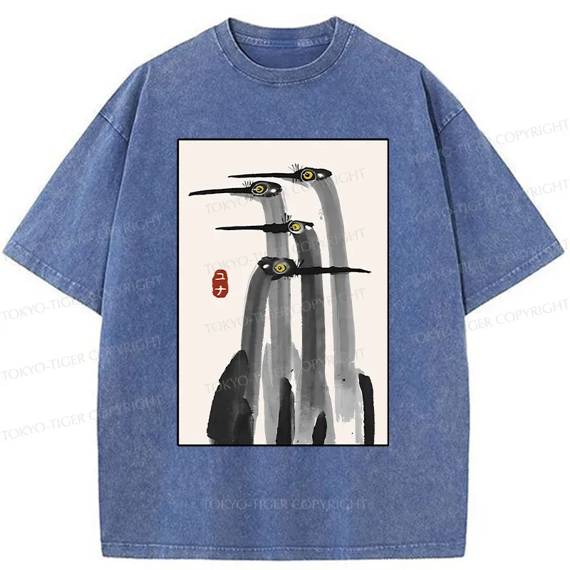 Tokyo-Tiger Japanese Crane Poster Washed T-Shirt