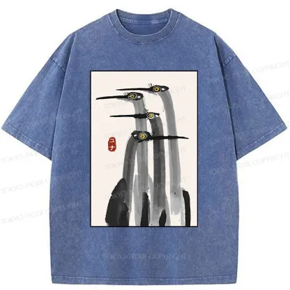 Tokyo-Tiger Japanese Crane Poster Washed T-Shirt