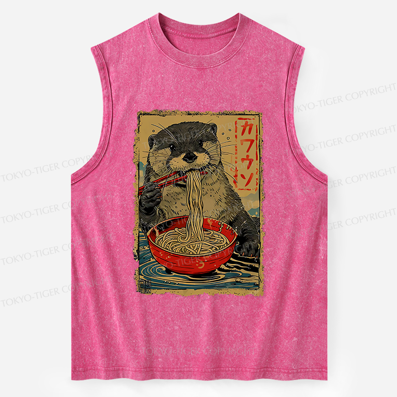 Tokyo-Tiger Otter Eating Ramen Japan Washed Tank