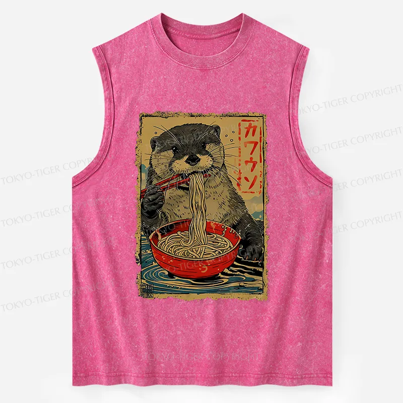 Tokyo-Tiger Otter Eating Ramen Japan Washed Tank