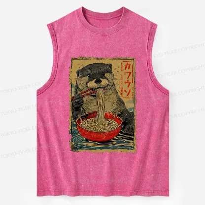 Tokyo-Tiger Otter Eating Ramen Japan Washed Tank