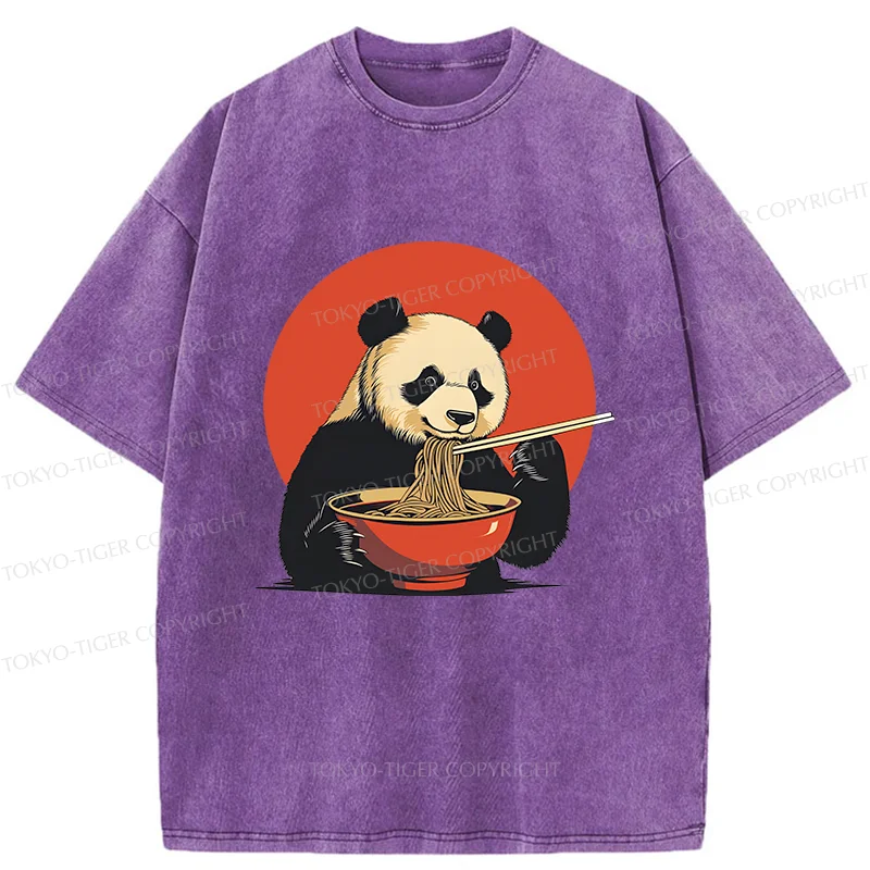 Tokyo-Tiger Panda Eating Ramen Washed T-Shirt