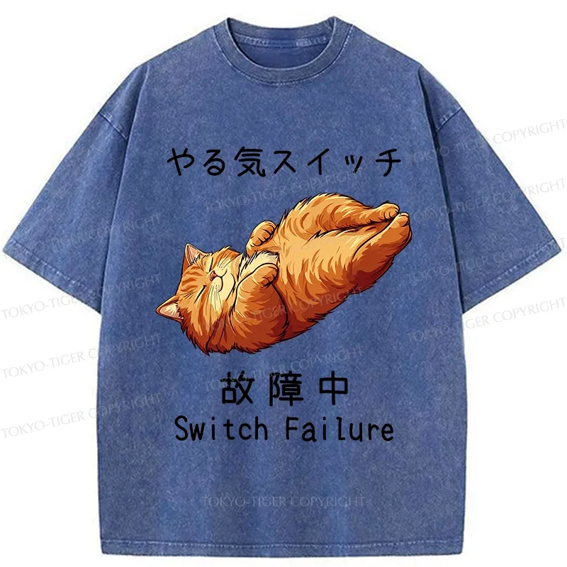 Tokyo-Tiger Funny Cat Switch Failure Washed T-Shirt