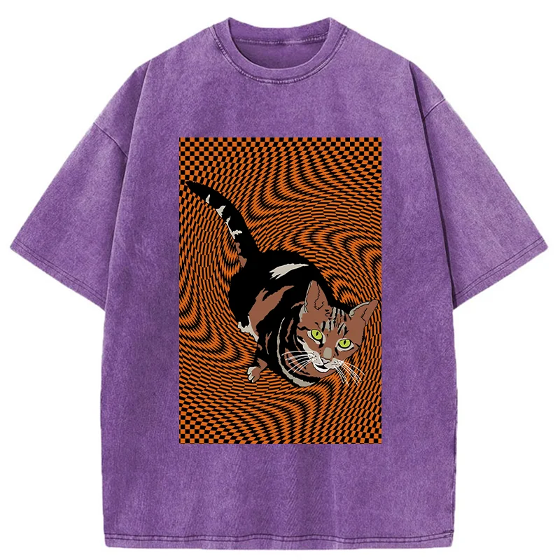 Tokyo-Tiger Psychedelic Orange Cat Washed T-Shirt