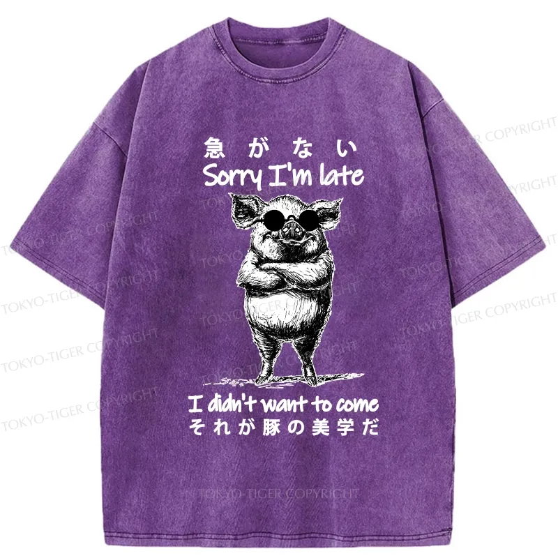 Tokyo-Tiger Funny Late Pig Washed T-Shirt