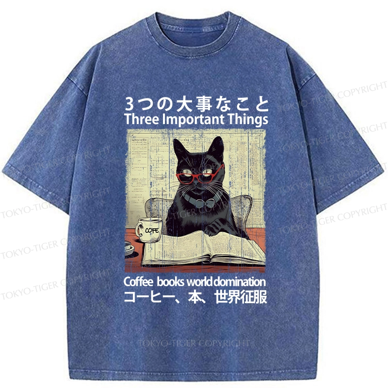 Tokyo-Tiger Three Important Things About Cat Washed T-Shirt