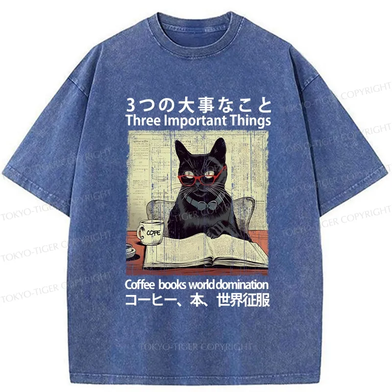 Tokyo-Tiger Three Important Things About Cat Washed T-Shirt