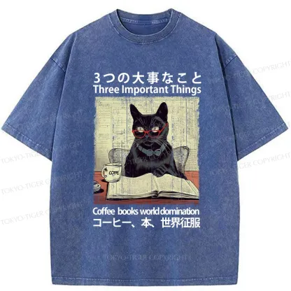 Tokyo-Tiger Three Important Things About Cat Washed T-Shirt