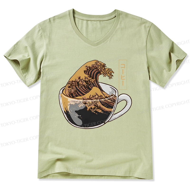Tokyo-Tiger Coffee Wave V-Neck Classic T-Shirt