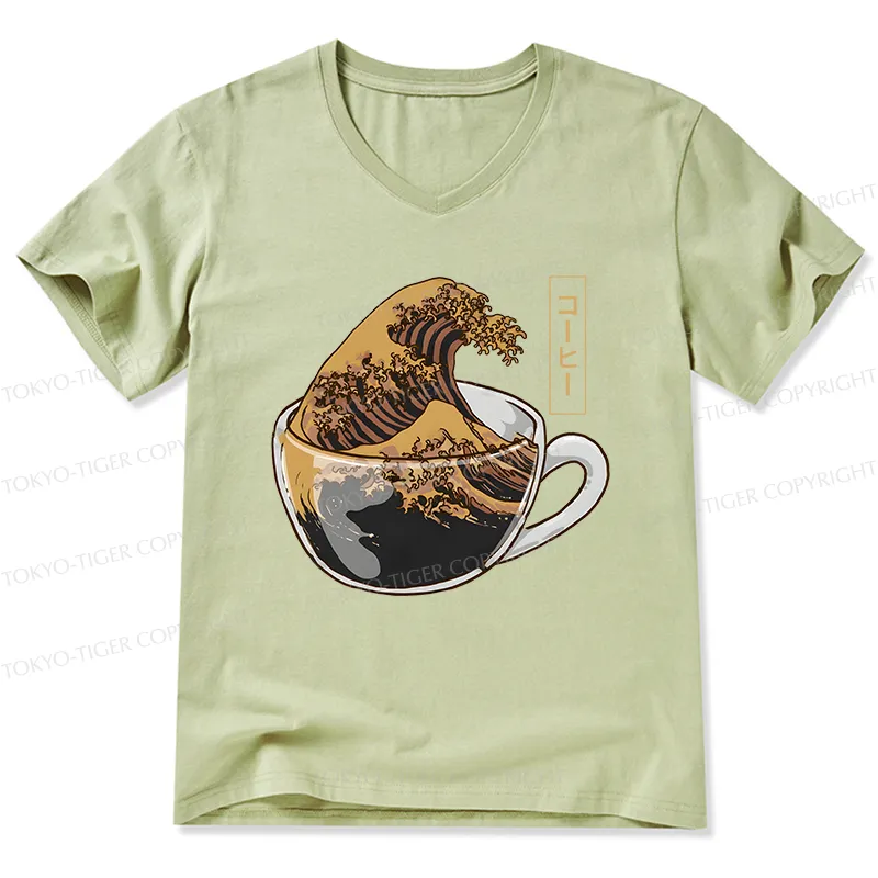 Tokyo-Tiger Coffee Wave V-Neck Classic T-Shirt