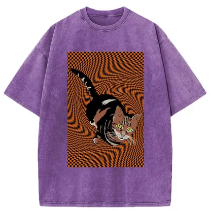 Tokyo-Tiger Psychedelic Orange Cat Washed T-Shirt