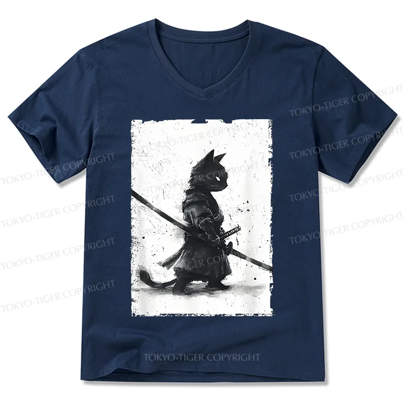 Tokyo-Tiger Retro Cat Samurai Japanese V-Neck Classic T-Shirt