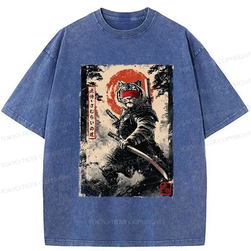 Tokyo-Tiger Retro Tiger Samurai Washed T-Shirt