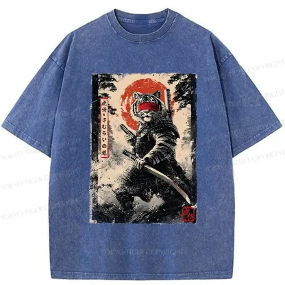Tokyo-Tiger Retro Tiger Samurai Washed T-Shirt