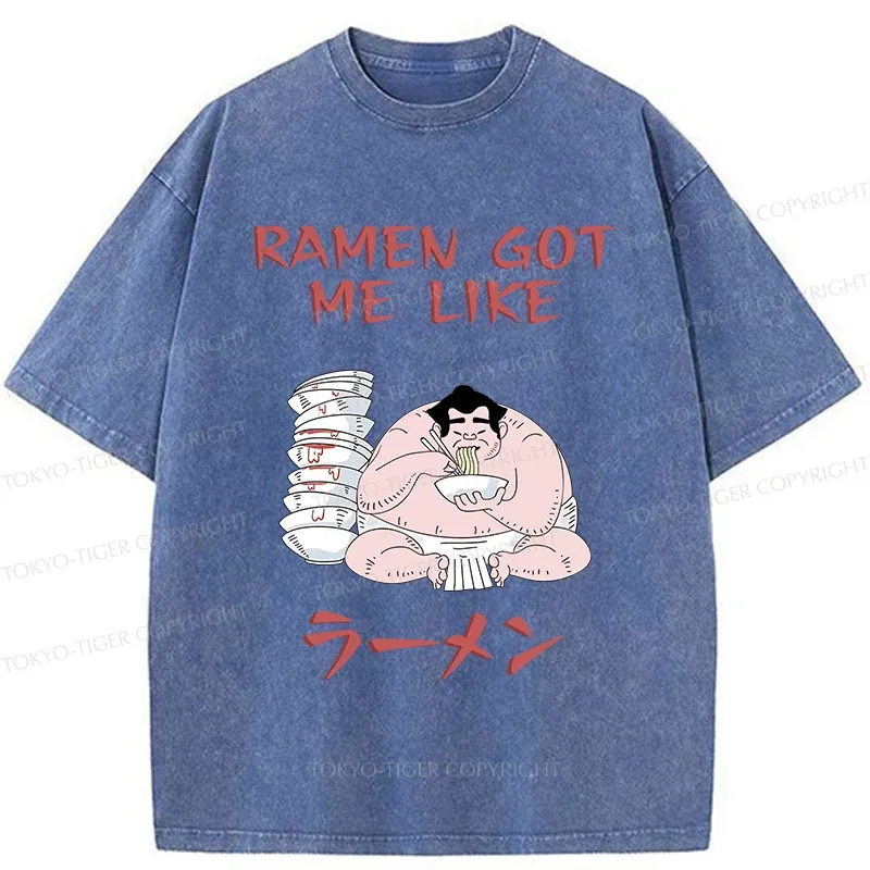 Tokyo-Tiger Sumo Wrestlers Like Ramen Washed T-Shirt