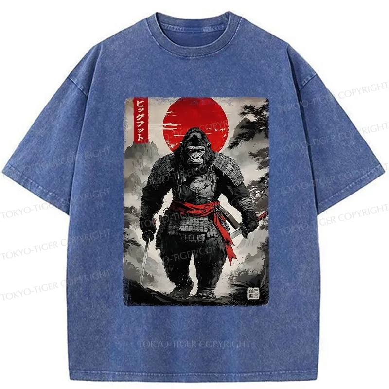Tokyo-Tiger Retro Bigfoot Samurai Washed T-Shirt