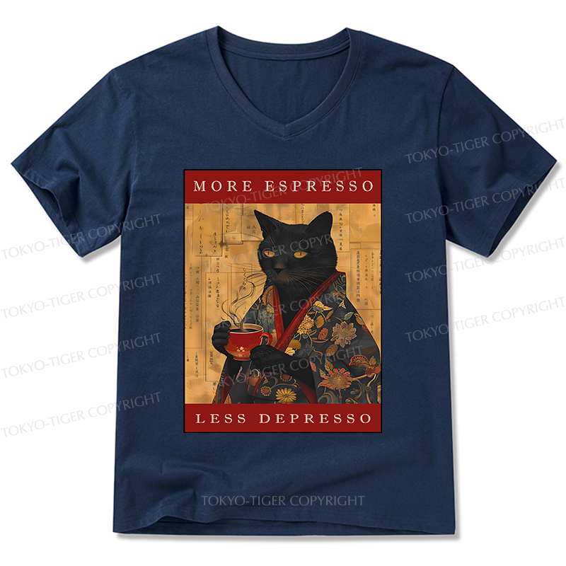 Tokyo-Tiger More Espresso Less Depresso Cat V-Neck Classic T-Shirt