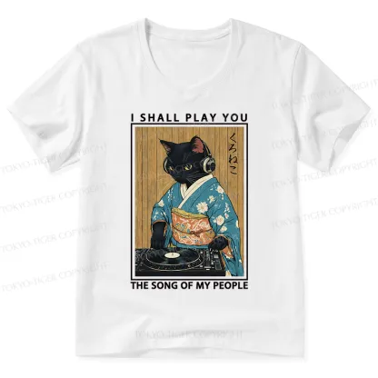 Tokyo-Tiger Funny Playing Music Black Cat V-Neck Classic T-Shirt