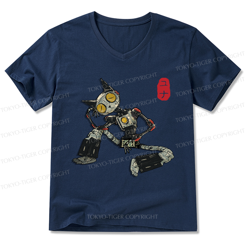 Tokyo-Tiger Contemplative Robot Cat V-Neck Classic T-Shirt