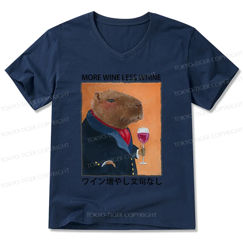 Tokyo-Tiger Capybara More Wine Less Whine V-Neck Classic T-Shirt