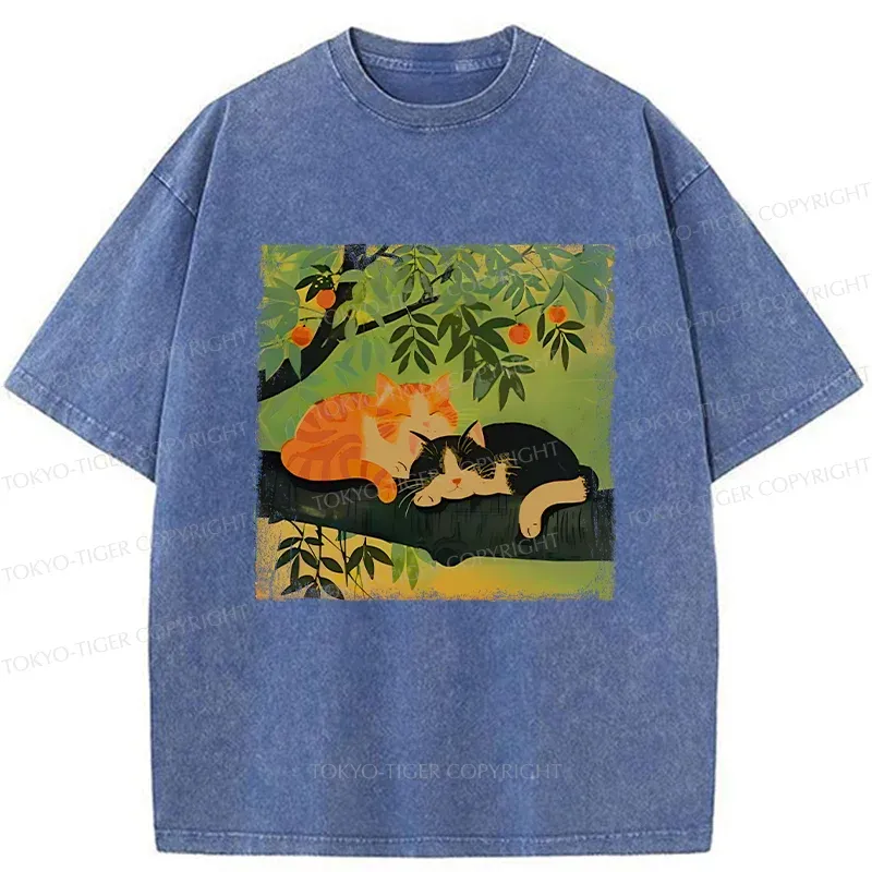 Tokyo-Tiger Cats Sleeping Washed T-Shirt