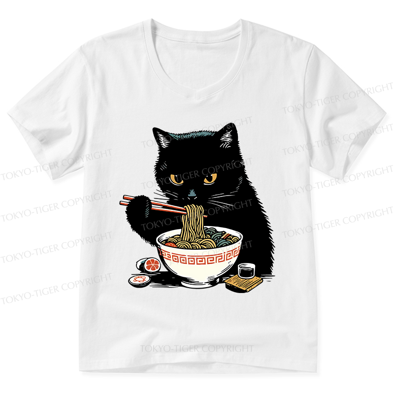 Tokyo-Tiger Cat Eating Favorite Ramen V-Neck Classic T-Shirt