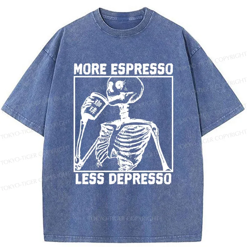 Tokyo-Tiger Skeleton Drinking Coffee Washed T-Shirt